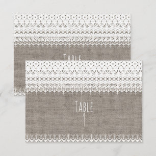 Rustikaler Jute & Eleganter Spitzen Hochzeit Tisch Einladung