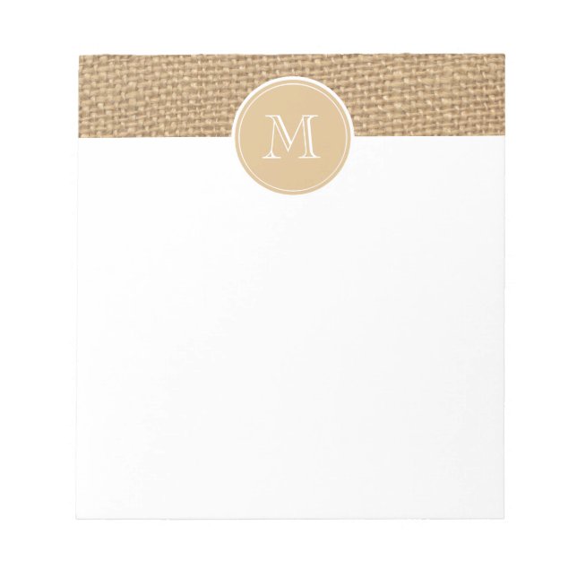 Rustikaler Jute-Hintergrund-Monogramm Notizblock (Vorderseite)