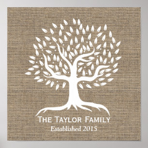 Rustikaler Jute Vintage Baum Familienname Etablier Poster
