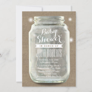 Rustikaler Jute- Vintage- Mason-Glas- Babyshower Einladung