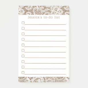 Rustikaler Jute & Vintage Weiße Spitze Post-it Klebezettel