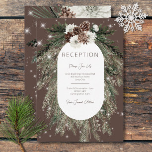 Rustikaler Kakao Pine Winter Sparkle Empfang Begleitkarte