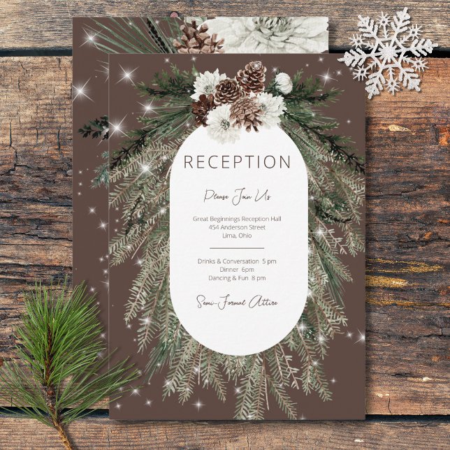 Rustikaler Kakao Pine Winter Sparkle Empfang Begleitkarte (Rustic Cocoa Pine Winter Sparkle Reception Enclosure Card)