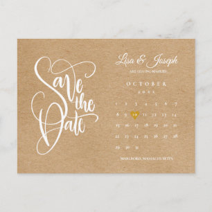 Rustikaler Kalender Gold Herz Save-the-Date-Postka Postkarte