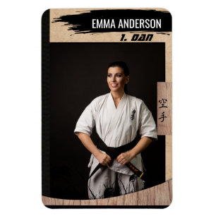 Rustikaler Karate-Schwarzgürtel-Holz-Sammelkarten Magnet