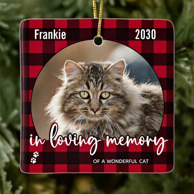 Rustikaler Karierter Cat Memorial Pet Loss Keepake Keramikornament (Von Creator hochgeladen)