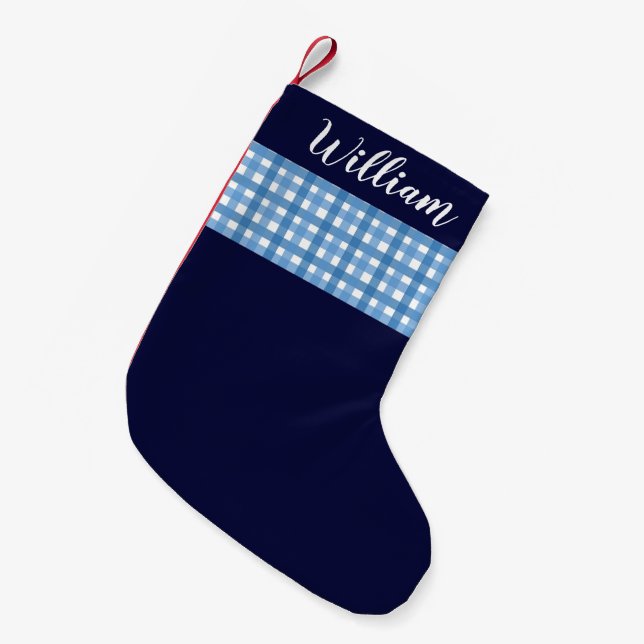 Rustikaler Karierter Individuelle Name Kleiner Weihnachtsstrumpf (Vorderansicht (hängend))