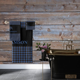 Rustikaler Karierter Monogramm-Bär | Schwarzes Bla Badhandtuch Set