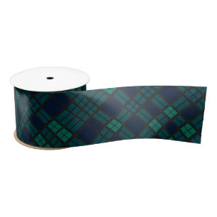 Rustikaler Karierter Tartan Black Green Karo Satinband