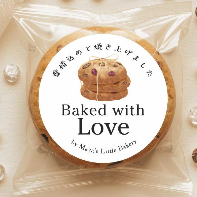 Rustikaler Keksstapel mit Liebe gebacken Runder Aufkleber (Von Creator hochgeladen)