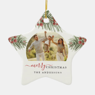 Rustikaler Kiefern-Weihnachtsstern mit modernem Fo Keramik Ornament