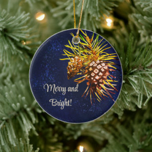 Rustikaler Kiefernzapfen Keramik Ornament