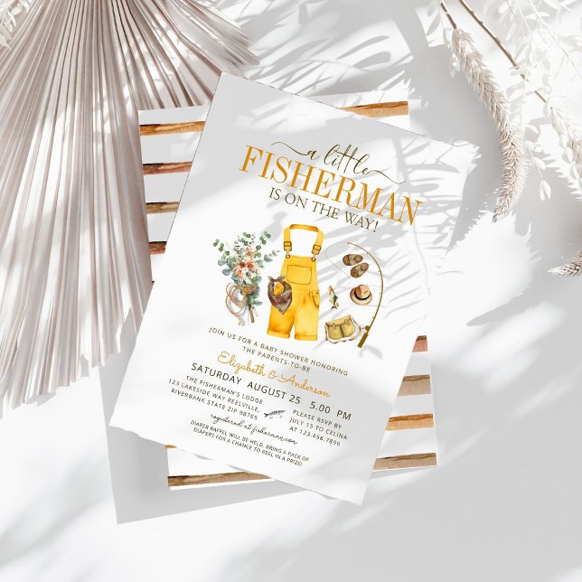 Rustikaler Kleiner Fisherman ist auf dem Weg Babyd Einladung (Von Creator hochgeladen)