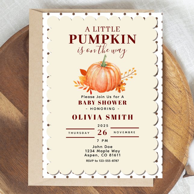 Rustikaler, kleiner Pumpkin Fall Baby Duschpunkt Einladung (a little pumpkin baby shower invitation)