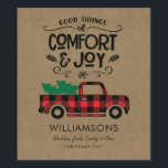 Rustikaler Komfort und Freude mit Handschrift nach Weinetikett<br><div class="desc">Rustikaler Komfort und Joy Hand Lettered Custom Wine Label - Dieses bezaubernde, individuell gestaltete Weinetikett mit hübschen, handgeschriebenen Schriftzeichen mit dem Aufdruck "Good Tidings of Comfort and Joy" ist personalisiert mit Ihrem Familiennamen und Familienmitgliedern. Auf dem Weinetikett steht auch ein karierter roter und schwarzer Büffel mit einem frisch geschnittenen Weihnachtsbaum....</div>