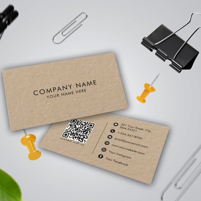 Rustikaler Kraft Brown Minimalistisch Social Media Visitenkarte (Von Creator hochgeladen)