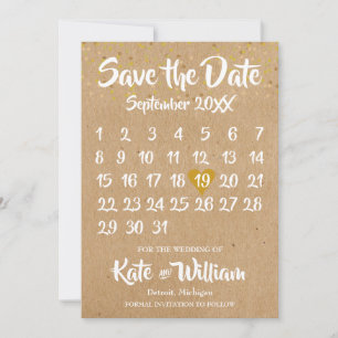 Rustikaler Kraft-Liebesherz-Kalender - Termin vorm Save The Date