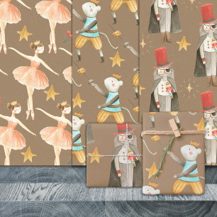 Rustikaler Kraft Nutcracker Ballett Weihnachtsfeie Geschenkpapier Set