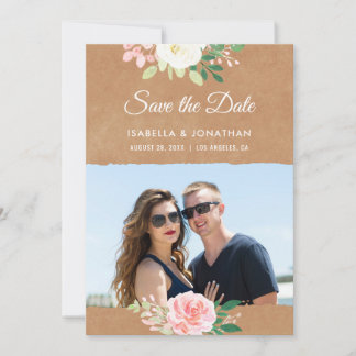 Rustikaler Kraft-Rosen-Blumen-Fotoahmen in Braun Save The Date