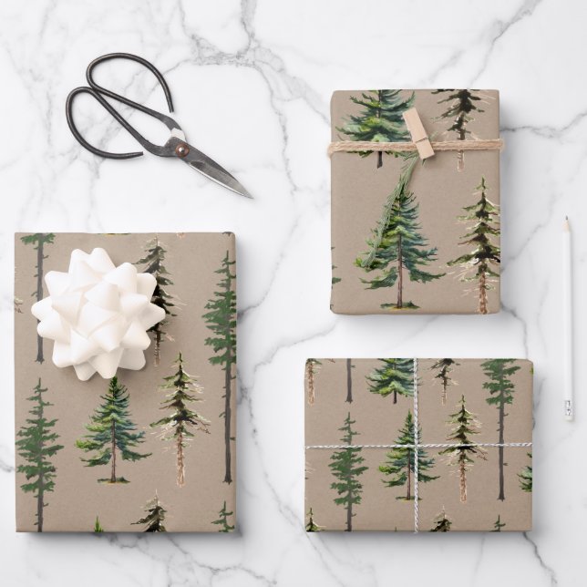 Rustikaler Kraft-Wald Kiefernwald Geschenkpapier Set (Vorderseite)