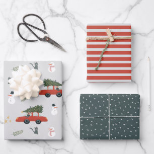 Rustikaler Kraft Winterweihnachtsbaum und Schnee Geschenkpapier Set