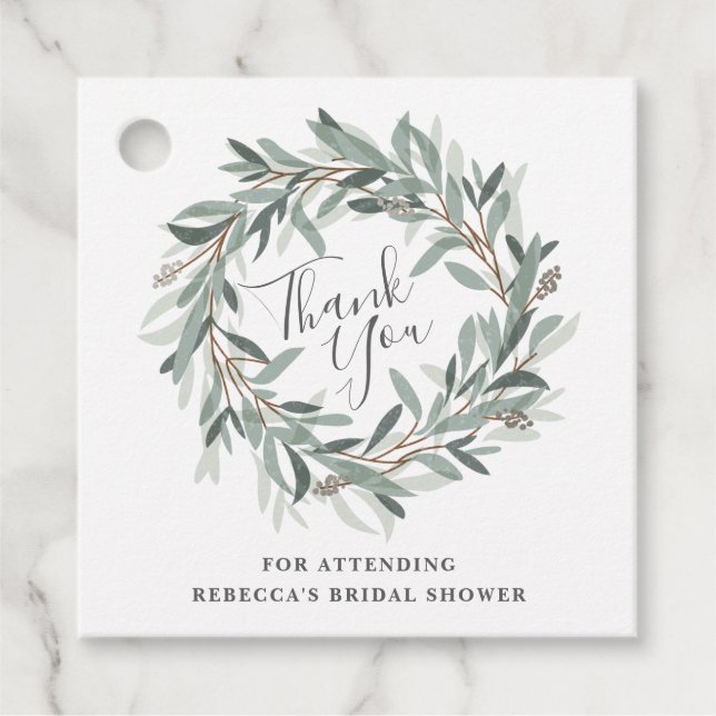 Rustikaler Kranz danke Ihnen Brautparty Geschenkanhänger (Vorderseite)