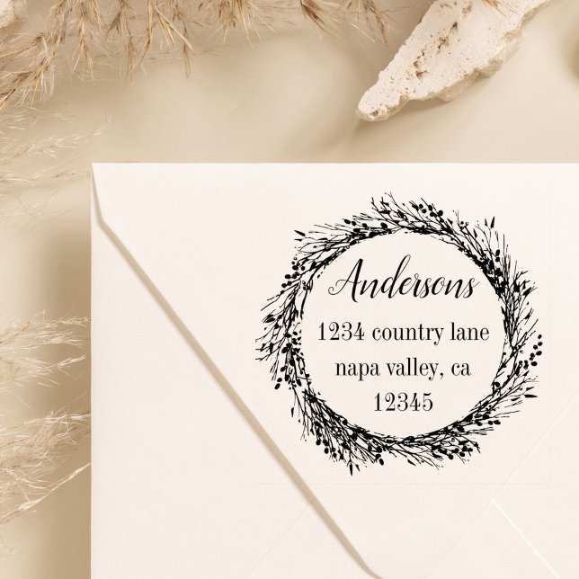 Rustikaler Kranz | Rücksendeadresse von Familienna Gummistempel (Von Creator hochgeladen)