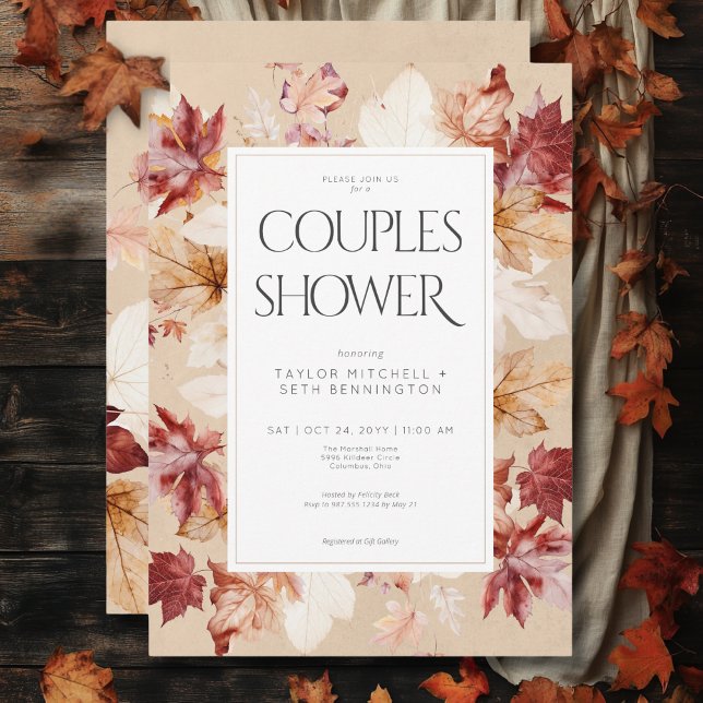 Rustikaler Kranz von Herbstlauben Tan Couples Dusc Einladung (Rustic Wreath of Fall Leaves Tan Couples Shower Invitation)