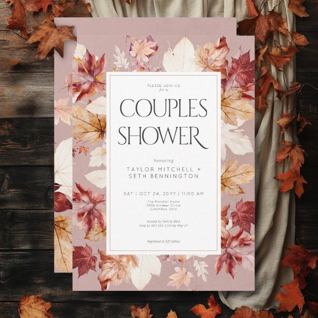 Rustikaler Kranz von Herbstlauben Weintrauben Dusc Einladung (Rustic Wreath of Fall Leaves Wine Couples Shower Invitation)