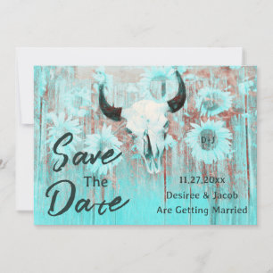 Rustikaler Kuh Skull Boho Aquamariner Western Sonn Save The Date