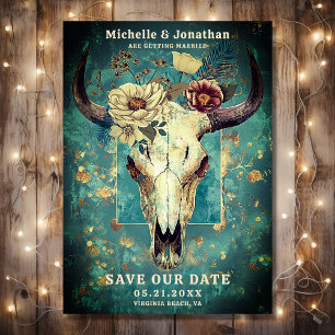 Rustikaler Kuhschädel Floral Boho Western-Hochzeit Save The Date