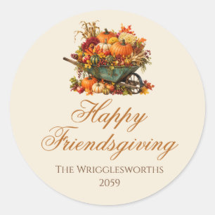 Rustikaler Kürbis Herbstblätter Friendsgiving-Dinn Runder Aufkleber