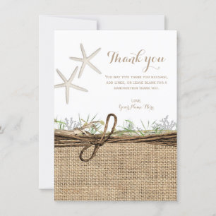 Rustikaler Küsten-Seestern-Burlap-Hochzeit-Dankesc Einladung