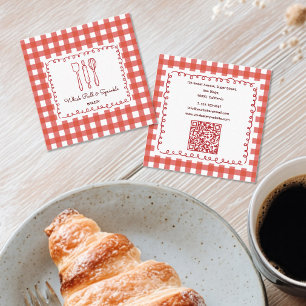Rustikaler Landhaus-Gingham-Bäckerei-QR-Code Quadratische Visitenkarte