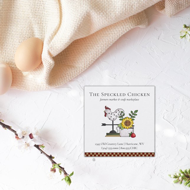 Rustikaler Landhühnerrooster QR-Bus Quadratische Visitenkarte (Von Creator hochgeladen)