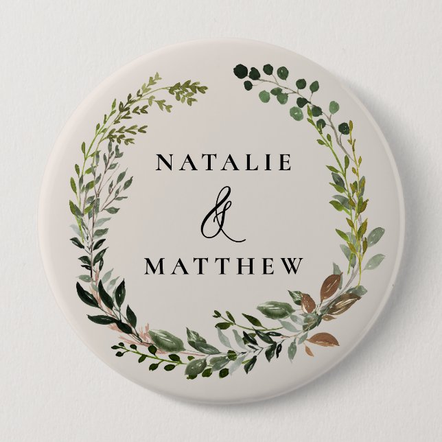 Rustikaler Laubkranz Herbst Winterhochzeit Party Button (Vorderseite)