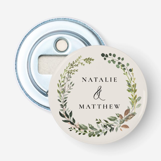 Rustikaler Laubkranz Herbst Winterhochzeit Party Flaschenöffner (Vorderseite)