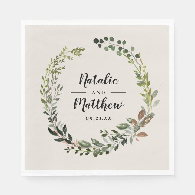 Rustikaler Laubkranz Herbst Winterhochzeit Party Serviette (Vorderseite)