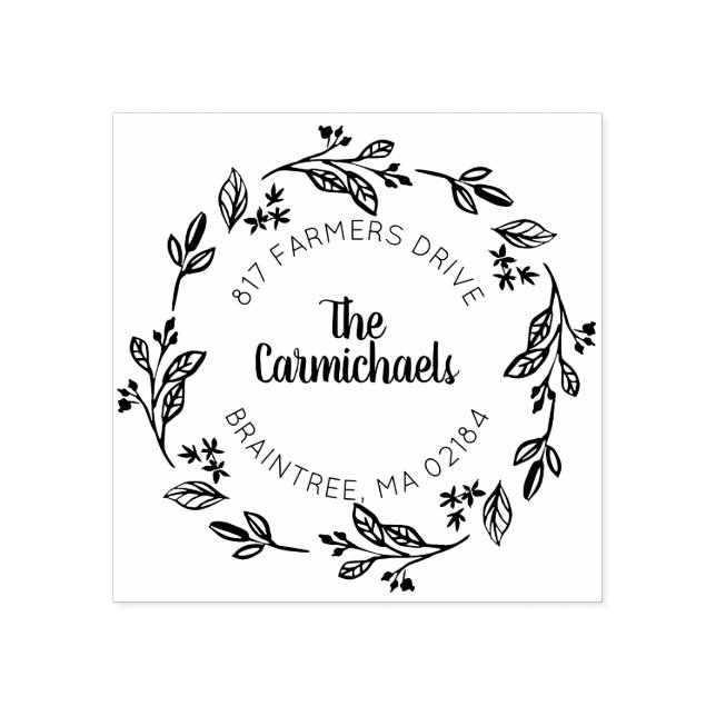 Rustikaler Laurel Country Wreath | RÜCKSENDEADRESS Gummistempel (Prägung)