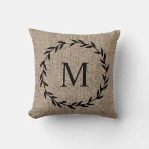Rustikaler Laurel Wreath Bauernhof Stil Mit Monogr Kissen