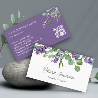 Rustikaler Lavendel Eukalyptus QR Code Visitenkarte