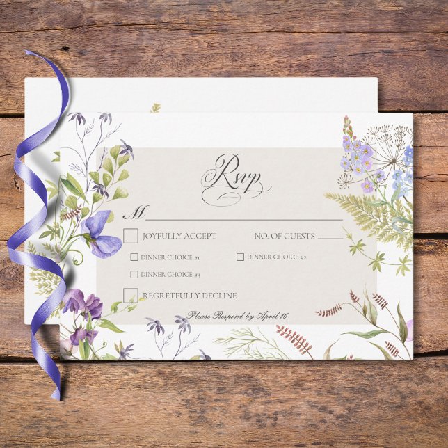Rustikaler Lavendel & Sage Wildblumen Weißes Abend RSVP Karte (Rustic Lavender & Sage Wildflowers White Dinner RSVP Card)