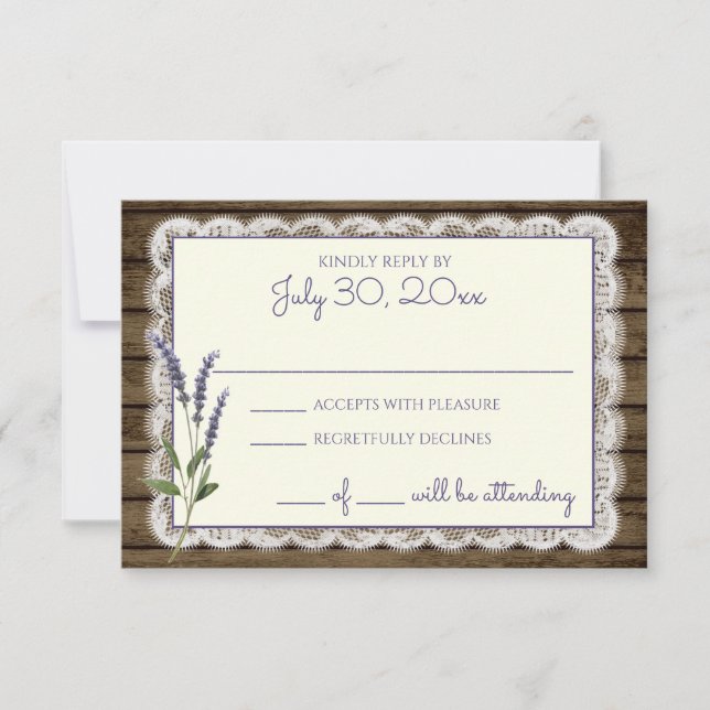 Rustikaler Lavendel und Hochzeitskarte RSVP Karte (Vorderseite)