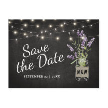 Rustikaler Lavender Mason Jar Lights Save the Date