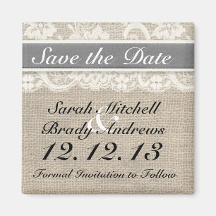 Rustikaler Leinwand-Spitze-Grau-Save the Date Magnet