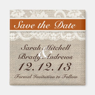Rustikaler Leinwand-Spitze-Orangen-Save the Date Magnet