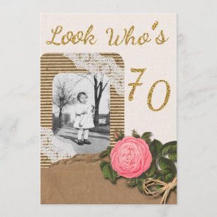 Rustikaler Leinwand-und Spitze-Rosen-70. Einladung