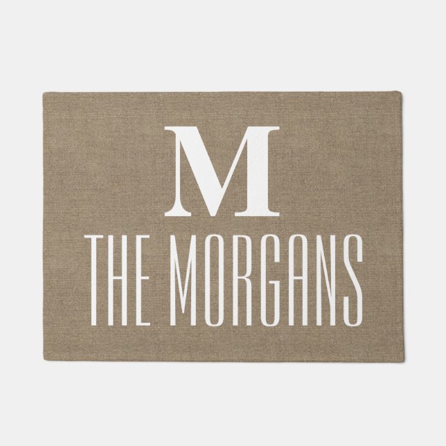 Rustikaler Leinwandeleganter Chic-mit Monogramm Fußmatte (Vorderseite)