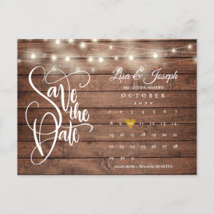 Rustikaler Lichtkalender QR-Code Foto Save-the-Dat Ankündigungspostkarte
