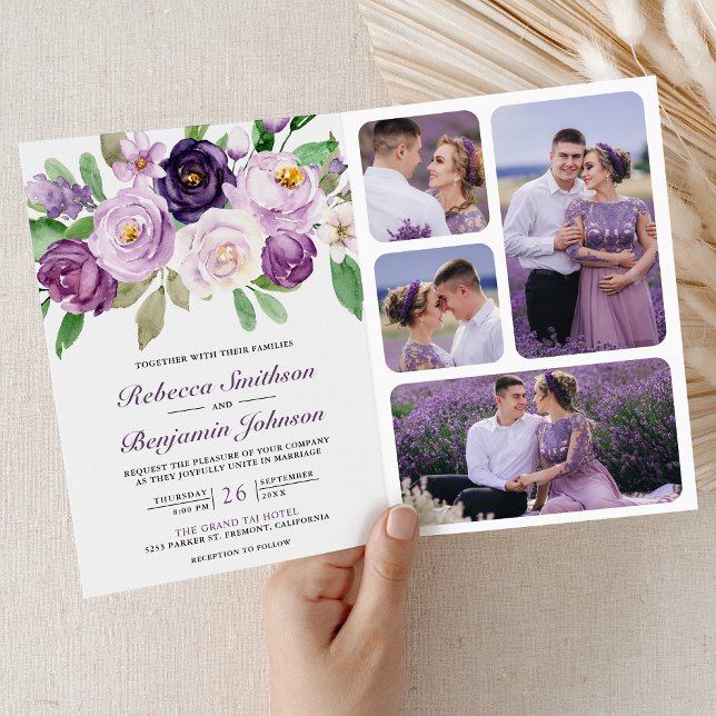 Rustikaler Lila-Blumen Einheits-QR-Code-Hochzeit Einladung (Von Creator hochgeladen)